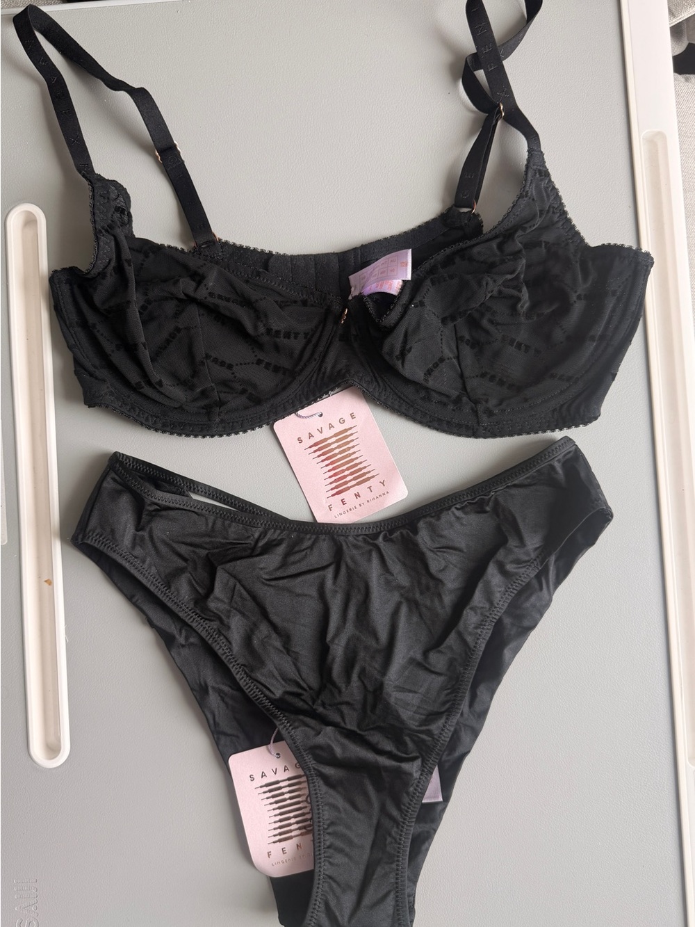 Savage X Fenty Black Lace Underwire Bra & Bikini Brief Set